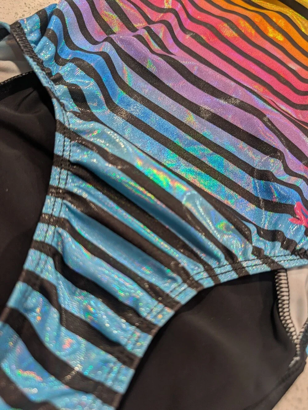 BEAUTIFUL GK ELITE Gymnastic Dance Leotard CL Large RAINBOW STRIPES Holographic